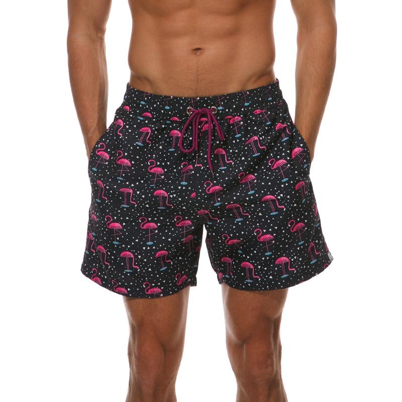 Quick Dry Men's Swimming Shorts Flamingo Print Fishes Swim Trunks With Mesh Lining Beach Wear Surf Board Trunks Boxer Swimsuit
