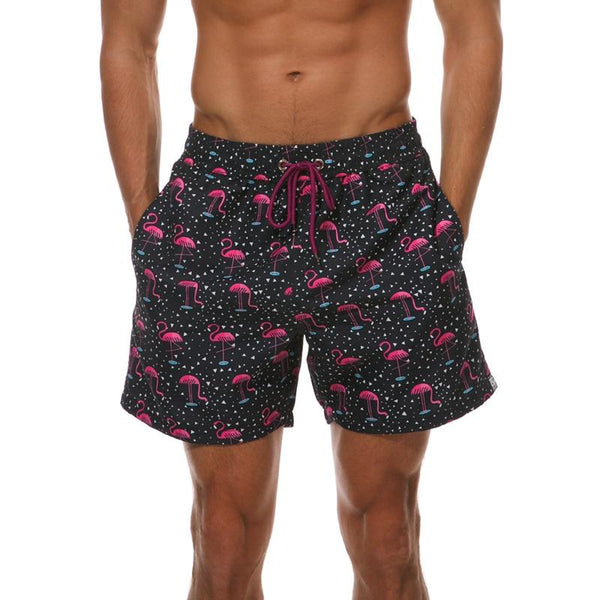 Quick Dry Men's Swimming Shorts Flamingo Print Fishes Swim Trunks With Mesh Lining Beach Wear Surf Board Trunks Boxer Swimsuit