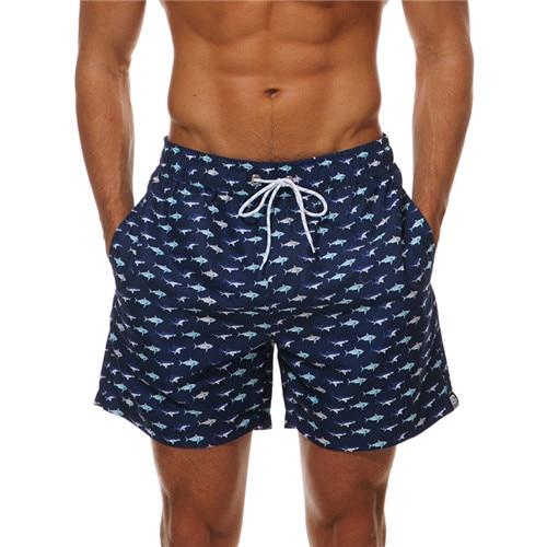 Quick Dry Men's Swimming Shorts Flamingo Print Fishes Swim Trunks With Mesh Lining Beach Wear Surf Board Trunks Boxer Swimsuit