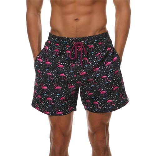 Quick Dry Men's Swimming Shorts Flamingo Print Fishes Swim Trunks With Mesh Lining Beach Wear Surf Board Trunks Boxer Swimsuit