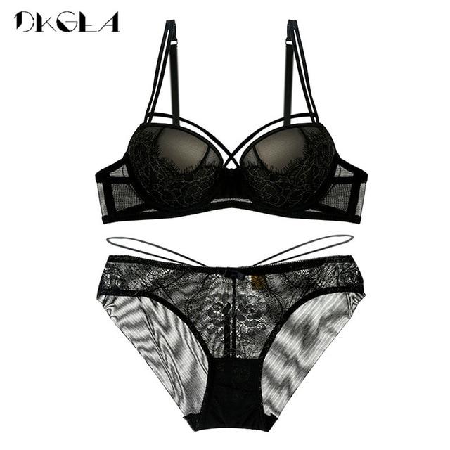 New Top Sexy Underwear Push up Bra Set Cotton Brassiere Deep V Black Lace Bra and Panty Sets Embroidery Women Lingerie Set Green