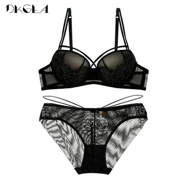 New Top Sexy Underwear Push up Bra Set Cotton Brassiere Deep V Black Lace Bra and Panty Sets Embroidery Women Lingerie Set Green