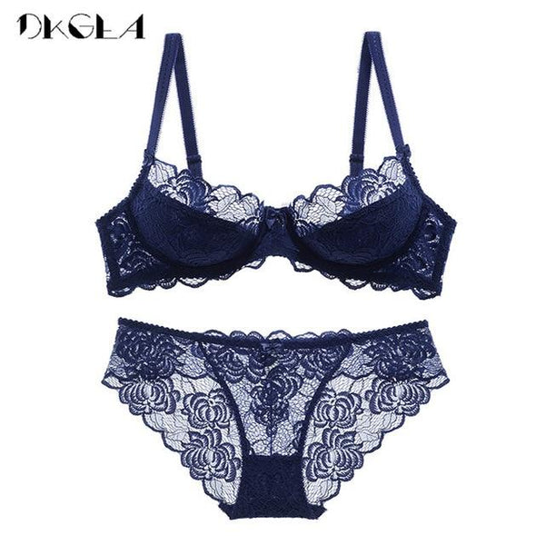 Hollow Sexy Bra Ultrathin Underwear Set Plus Size C D Cup Women Transparent Bra Sets Lace Embroidery Lingerie Gray Brassiere