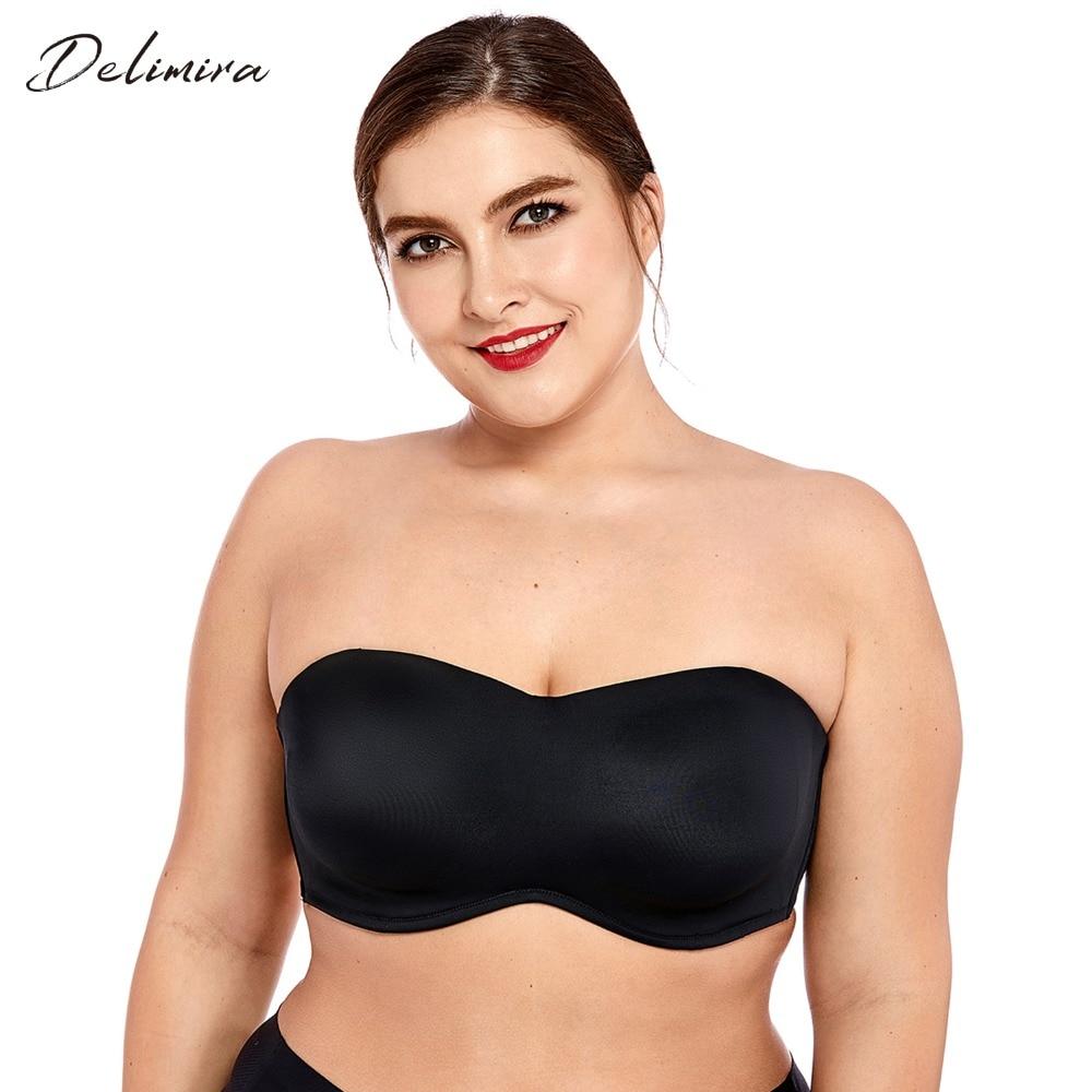 Delimira Women's Full Coverage Smooth Seamless Invisible Underwire Minimizer Strapless Bra Plus Size