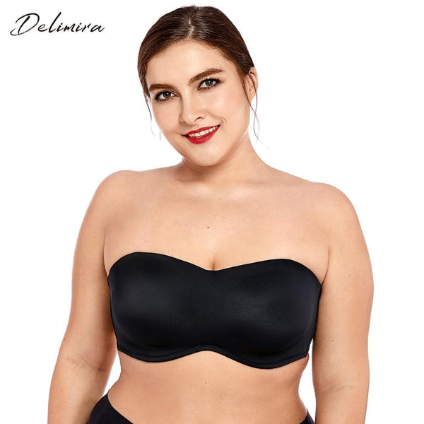 Delimira Women's Full Coverage Smooth Seamless Invisible Underwire Minimizer Strapless Bra Plus Size