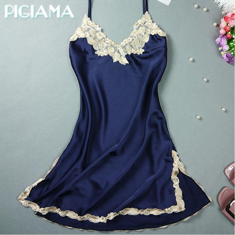 Sexy Nightgowns Embroidered Mini Night Dress V-Neck Silk Lace Nightie Sleepwear Women's Dresses Shirt Pyjamas Lingerie Babydoll