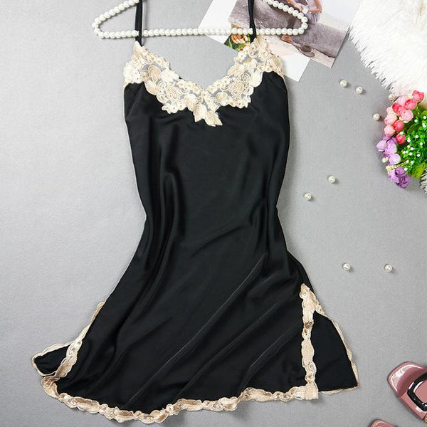 Sexy Nightgowns Embroidered Mini Night Dress V-Neck Silk Lace Nightie Sleepwear Women's Dresses Shirt Pyjamas Lingerie Babydoll