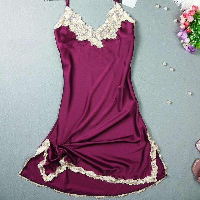 Sexy Nightgowns Embroidered Mini Night Dress V-Neck Silk Lace Nightie Sleepwear Women's Dresses Shirt Pyjamas Lingerie Babydoll