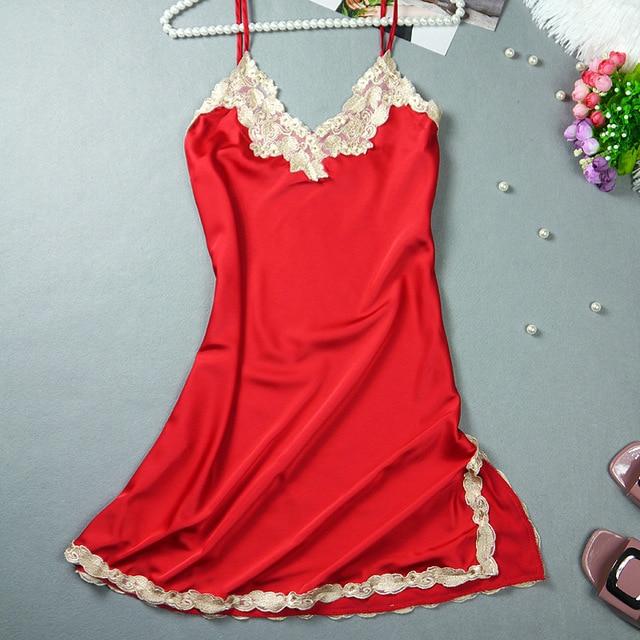 Sexy Nightgowns Embroidered Mini Night Dress V-Neck Silk Lace Nightie Sleepwear Women's Dresses Shirt Pyjamas Lingerie Babydoll