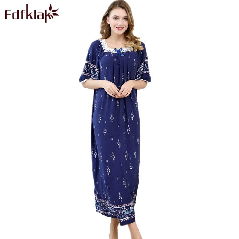 Fdfklak 2018 Summer Nightgown Night Dress Nighties For Women Sleeping Dress Cotton Nightgowns Women Plus Size Sleepwear Q1005