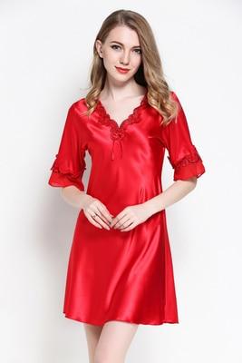 New Women Satin Sleepwear Silk Nightgown Half Sleeve Embroidery Night Dress Sexy Lingerie Nightie Dress Shirt Nightwear Homewear