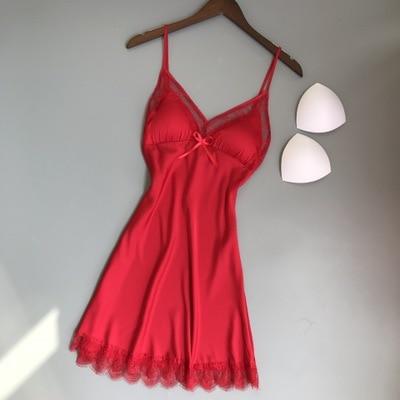 New Women's Sexy Lingeries Silk Spaghetti Strap Nightgown Lace Trim Babydoll Night Dress Exquisite Nighties Sleepwear Homewear
