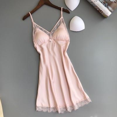 New Women's Sexy Lingeries Silk Spaghetti Strap Nightgown Lace Trim Babydoll Night Dress Exquisite Nighties Sleepwear Homewear