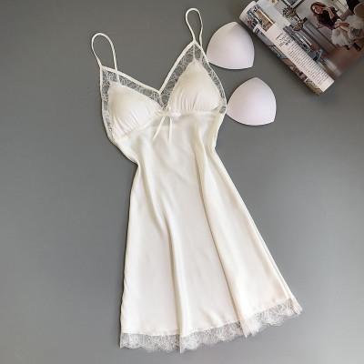 New Women's Sexy Lingeries Silk Spaghetti Strap Nightgown Lace Trim Babydoll Night Dress Exquisite Nighties Sleepwear Homewear