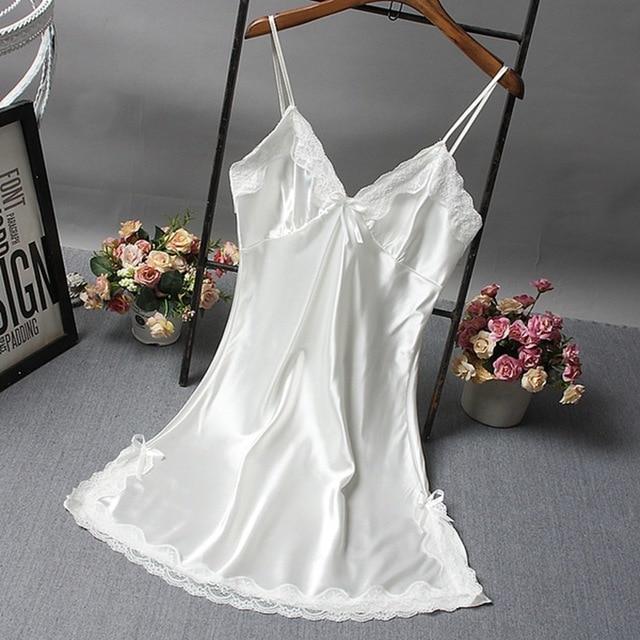 Sexy Women Nightgown Hot Nightwear Sexi Slits Nightdress Nightie Vintage home Sleepwear Female Pijama White black Dress