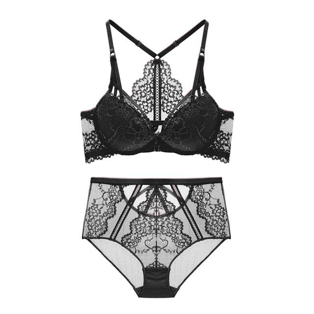 Varsbaby women' sexy floral lace front closure underwear Y-line straps bra sets