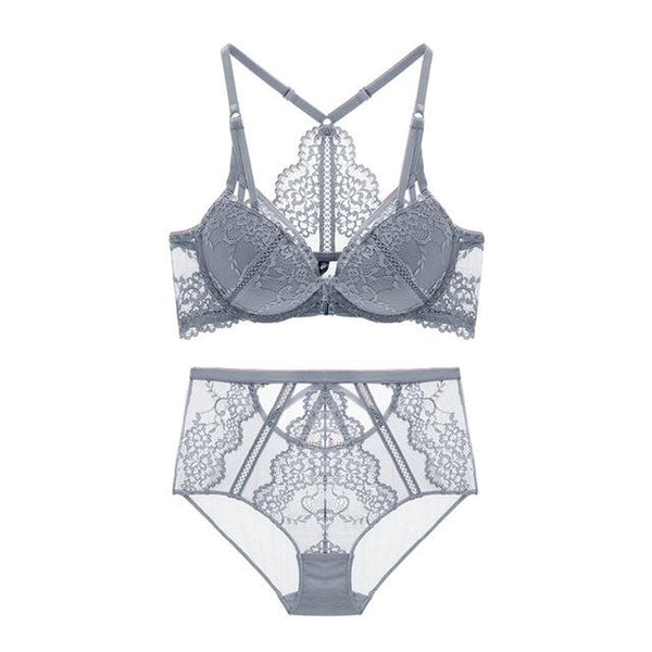 Varsbaby women' sexy floral lace front closure underwear Y-line straps bra sets