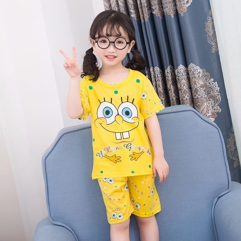 Wholesale 2018 RN-9Children pajamas suit children's clothing girls cartoon casual short-sleeved shorts boys pajamas home service