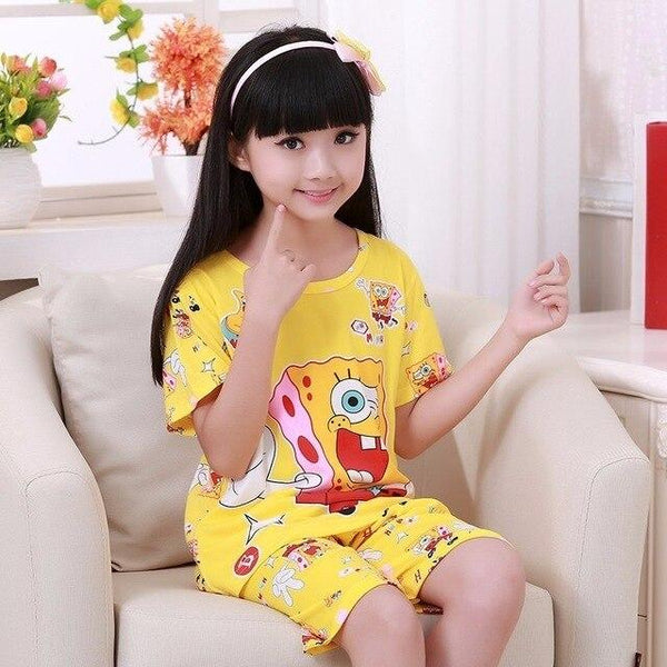 Wholesale 2018 RN-9Children pajamas suit children's clothing girls cartoon casual short-sleeved shorts boys pajamas home service