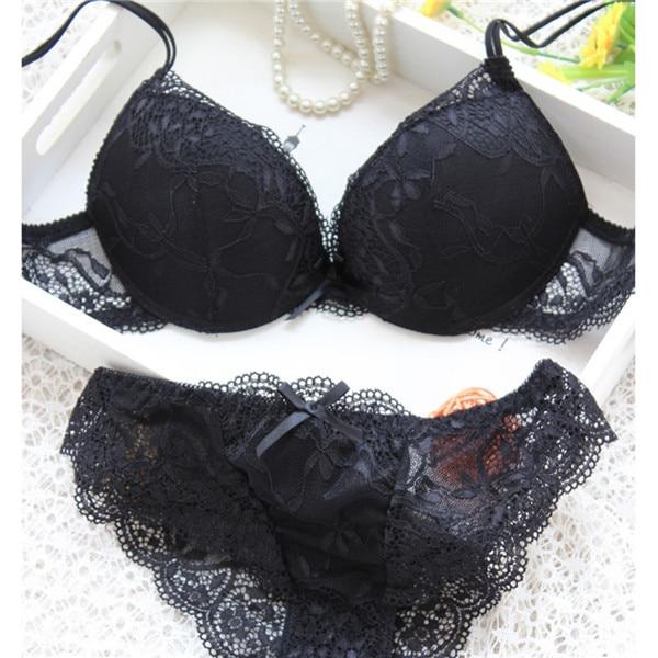 Woman Lace Sexy Floral Push-Up Panties Hollow Sweet Transparent Comfy Fit Bowtie Underwear Sleepwear Bra Sets