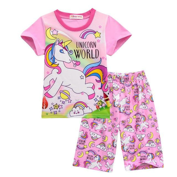 Summer girl boy children's pajamas baby kids pajama set animal cartoon sleepwear stitch pink unicorn T-shirt and pants cosplay