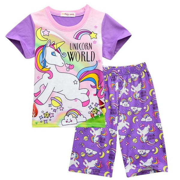 Summer girl boy children's pajamas baby kids pajama set animal cartoon sleepwear stitch pink unicorn T-shirt and pants cosplay