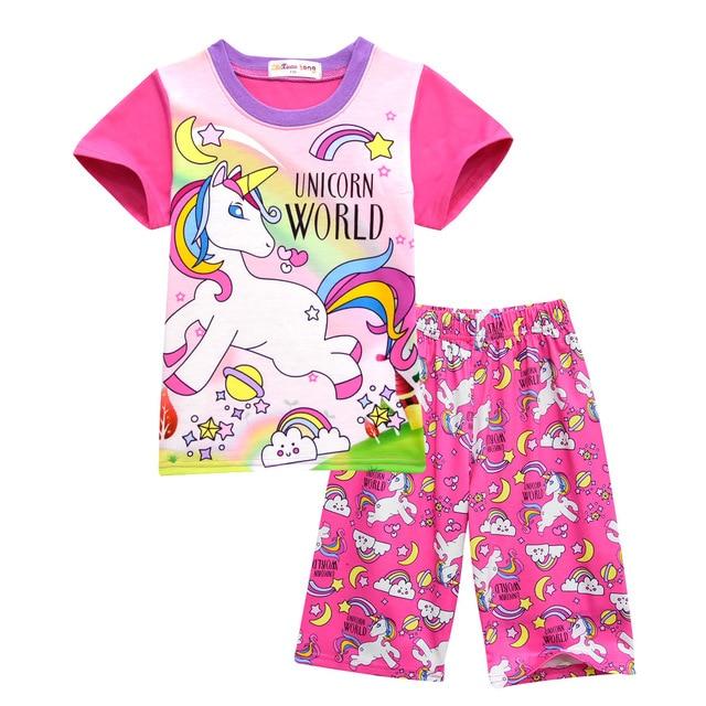 Summer girl boy children's pajamas baby kids pajama set animal cartoon sleepwear stitch pink unicorn T-shirt and pants cosplay