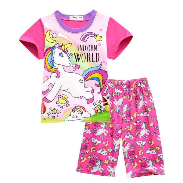 Summer girl boy children's pajamas baby kids pajama set animal cartoon sleepwear stitch pink unicorn T-shirt and pants cosplay