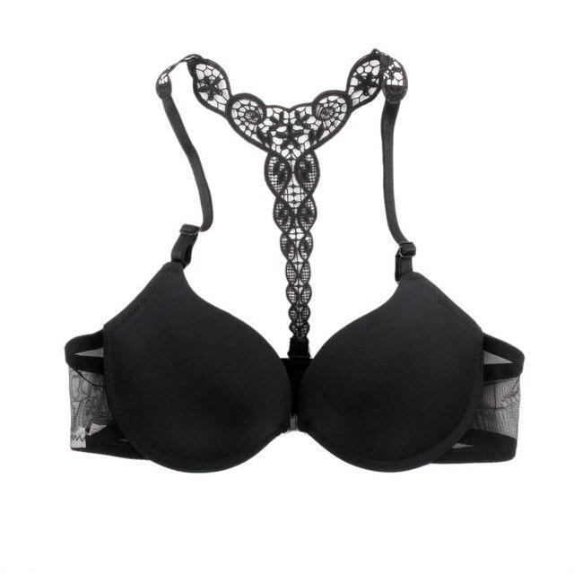 Women Bra Front Closure Sexy Lace Y line Smooth Surface Push Up Underwear Lingerie Sujetador