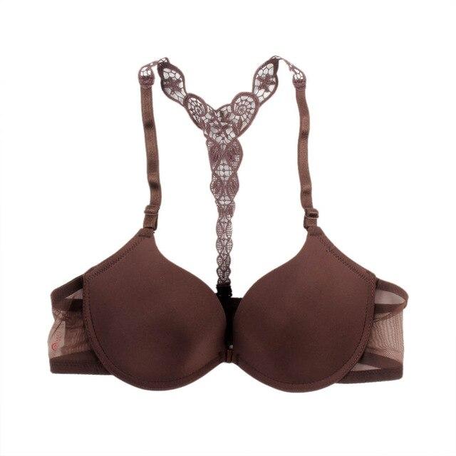 Women Bra Front Closure Sexy Lace Y line Smooth Surface Push Up Underwear Lingerie Sujetador