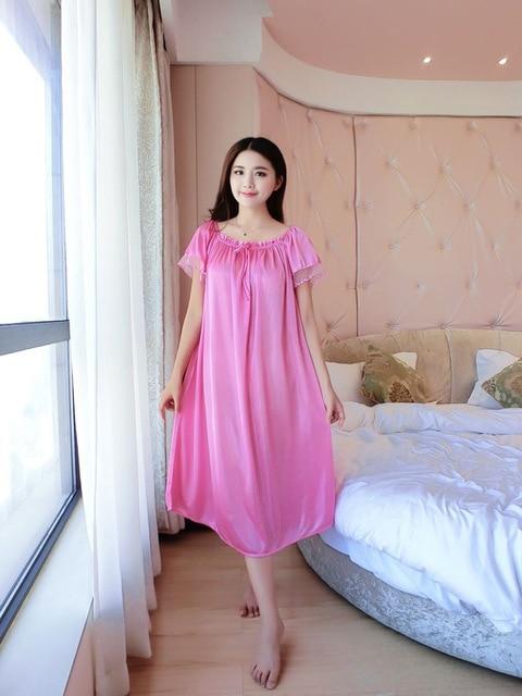 Lady Summer Plus Size 5XL New Sexy Silk Nightgowns Women Casual Chemise Nightie Nightwear Lingerie Nightdress Sleepwear Dress