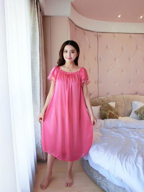 Lady Summer Plus Size 5XL New Sexy Silk Nightgowns Women Casual Chemise Nightie Nightwear Lingerie Nightdress Sleepwear Dress