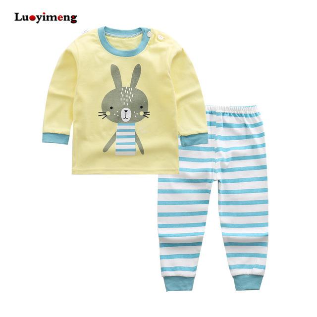 Baby Boys Pajamas Suit Girls Sleepwear Sleep Suits Kids T-shirts Pants Children Pyjama 100% Cotton Tops Trousers Homewear Pijama