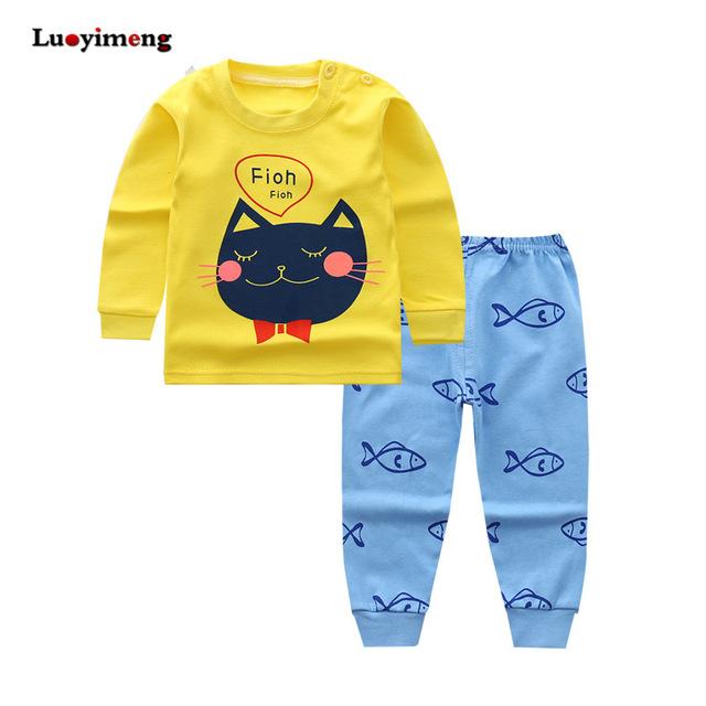 Baby Boys Pajamas Suit Girls Sleepwear Sleep Suits Kids T-shirts Pants Children Pyjama 100% Cotton Tops Trousers Homewear Pijama