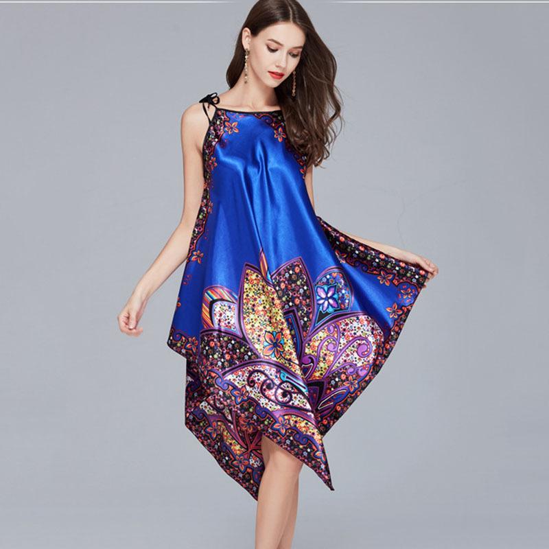 Hot Sale Female Rayon Spaghetti Strap Nightgowns Summer Sexy Print Nightdress Nightwear Women Sleepwear Nighties One Size JA20