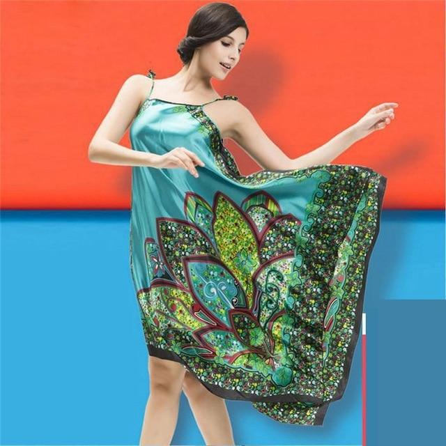 Hot Sale Female Rayon Spaghetti Strap Nightgowns Summer Sexy Print Nightdress Nightwear Women Sleepwear Nighties One Size JA20