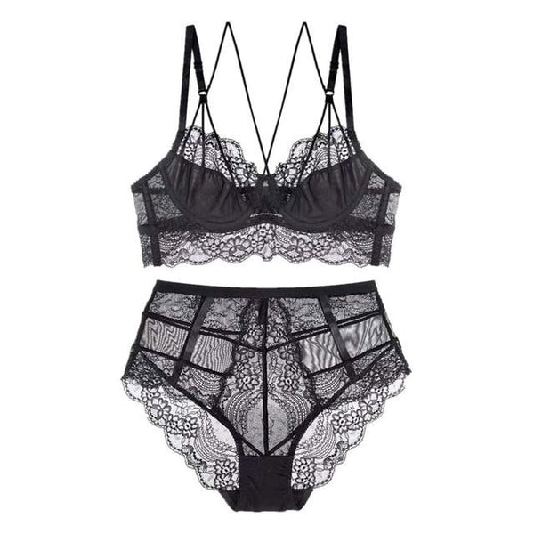 Varsbaby new french style sexy ultra-thin floral lace underwear unlined beauty back bra sets