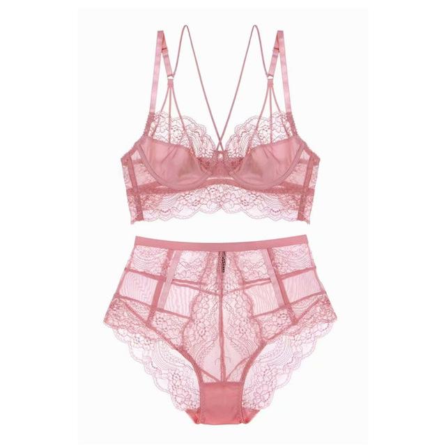 Varsbaby new french style sexy ultra-thin floral lace underwear unlined beauty back bra sets