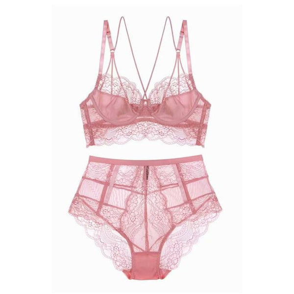 Varsbaby new french style sexy ultra-thin floral lace underwear unlined beauty back bra sets