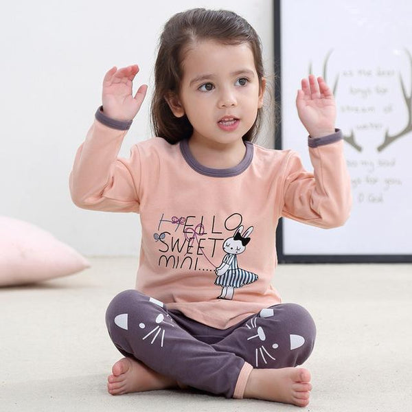 2018 New Cotton Children's Pajamas Sets Keep Warm Baby Girls Boys Clothes Cartoon Kids Sleepwear Long Sleeve Tops+Pants 2Pcs