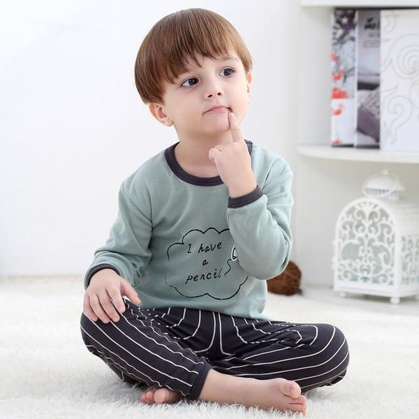 2018 New Cotton Children's Pajamas Sets Keep Warm Baby Girls Boys Clothes Cartoon Kids Sleepwear Long Sleeve Tops+Pants 2Pcs