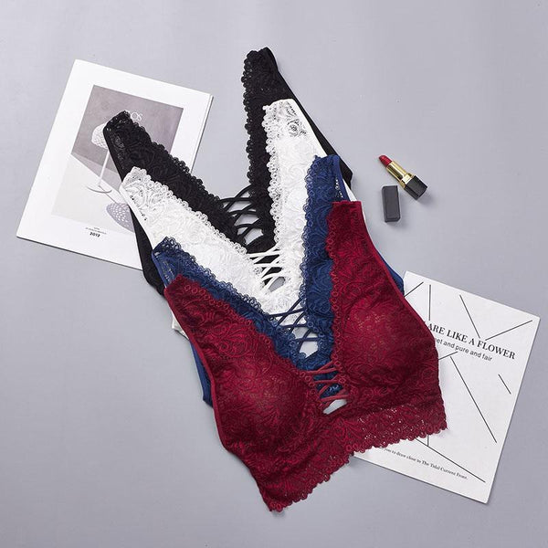 Deep V Bra Women Lace Bralette Padded Sexy Lingerie Push Up Plunge Bra Wire Free Underwear Blue Red Black White Bras for Women