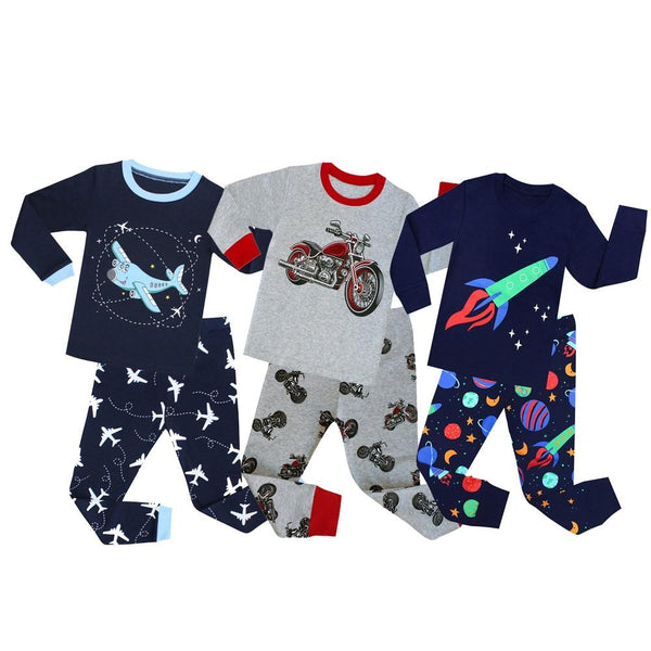 Brand New Baby Boys Cartoon Pajamas Children Motorcycle Pajama Kids Airplane Pyjamas Rockets Pijamas for 1-8 Years PJS