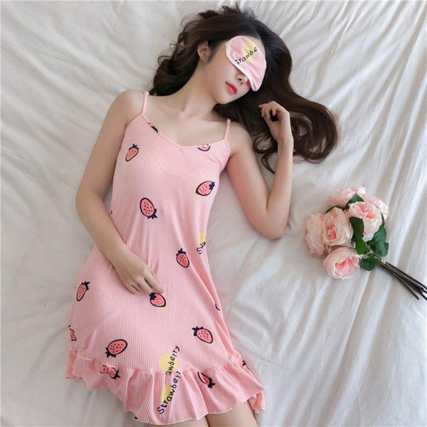 Women Night Dress with Eyemask Sexy Lingerie Sleep Wear Plus Size Nightgown Spaghetti Strap Nightdress Mini Nighties for Women