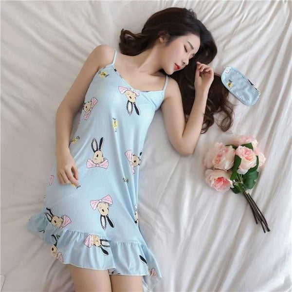 Women Night Dress with Eyemask Sexy Lingerie Sleep Wear Plus Size Nightgown Spaghetti Strap Nightdress Mini Nighties for Women