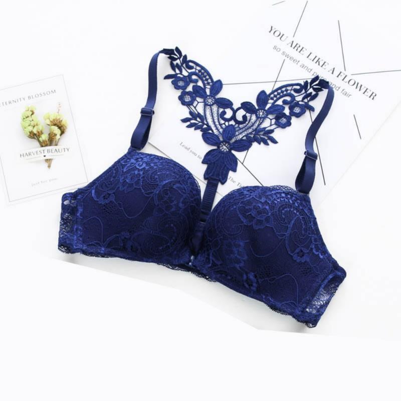 Fashion Women Sexy Bra Front Closure Lace bra Racer Back Seamless Women's Push Up Sexy plunge Bras Unlined Underwear Racerback