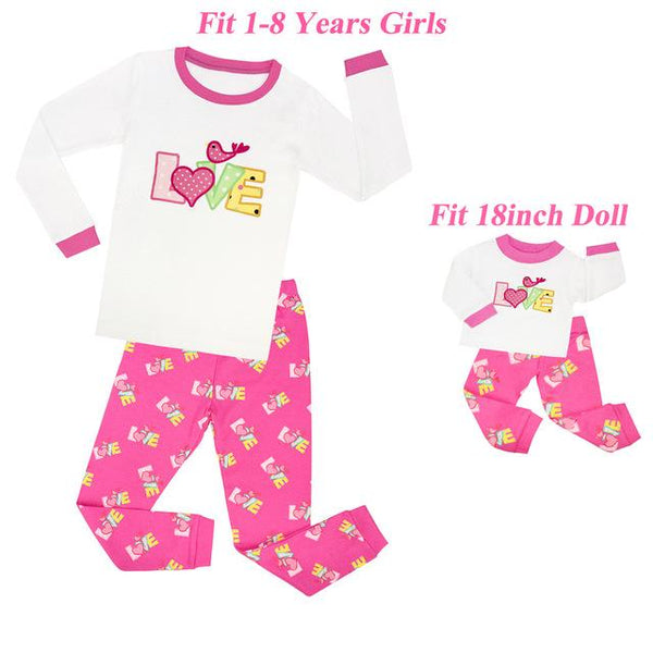 Baby Girls and 18 inches Doll Matching Pajamas Sets Girls Pijama Infantil Kids Girl Baby Girl Clothes Cat Cartoon Animal Pyjamas