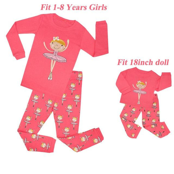 Baby Girls and 18 inches Doll Matching Pajamas Sets Girls Pijama Infantil Kids Girl Baby Girl Clothes Cat Cartoon Animal Pyjamas
