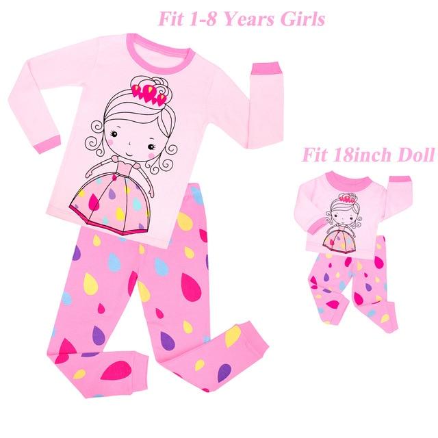 Baby Girls and 18 inches Doll Matching Pajamas Sets Girls Pijama Infantil Kids Girl Baby Girl Clothes Cat Cartoon Animal Pyjamas