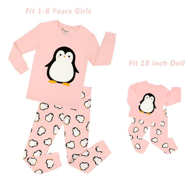 Baby Girls and 18 inches Doll Matching Pajamas Sets Girls Pijama Infantil Kids Girl Baby Girl Clothes Cat Cartoon Animal Pyjamas
